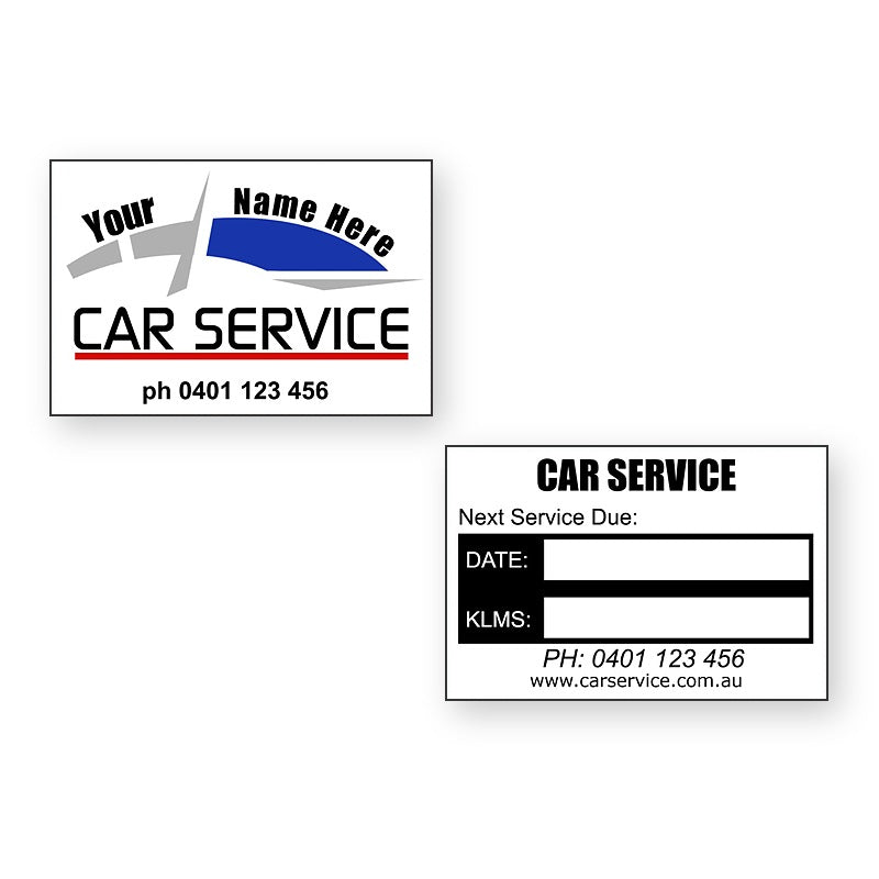 Auto Mechanical Service Stickers showing front and reverse sticker designs