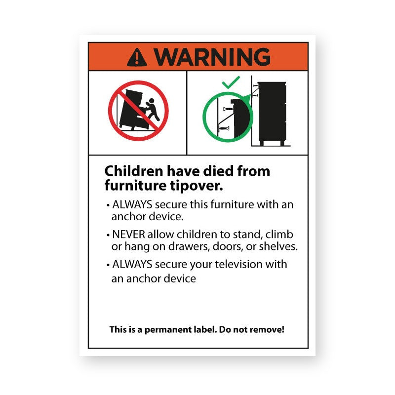 Furniture Topple Warning stickers Category 3 - 70x95mm