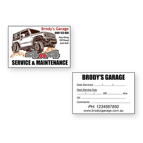 4x4 Vehicle Service Stickers showing front and reverse sticker designs