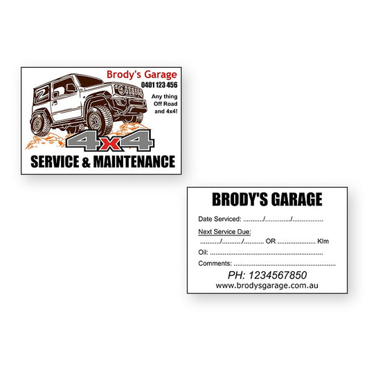 4x4 Vehicle Service Stickers showing front and reverse sticker designs