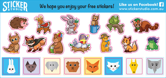 Cartoon Animals free sticker sheet