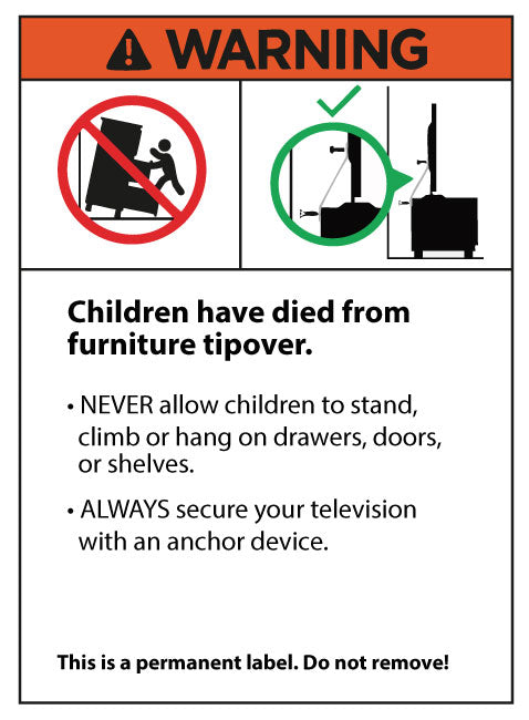 Furniture Topple Warning stickers Category 2 - 70x95mm