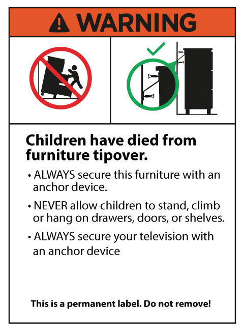 Furniture Topple Warning stickers Category 3 - 70x95mm
