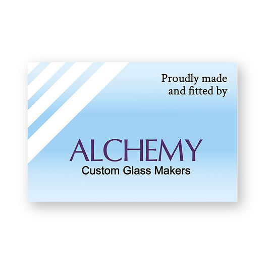 Alchemy Custom Glass Makers service sticker on a square white background