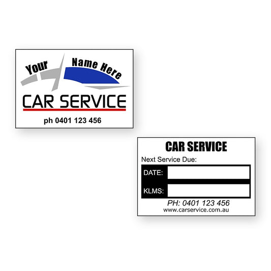 Auto Mechanical Service Stickers showing front and reverse sticker designs