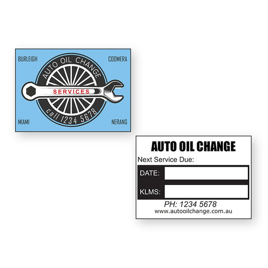 Auto Oil Change Stickers - front and back