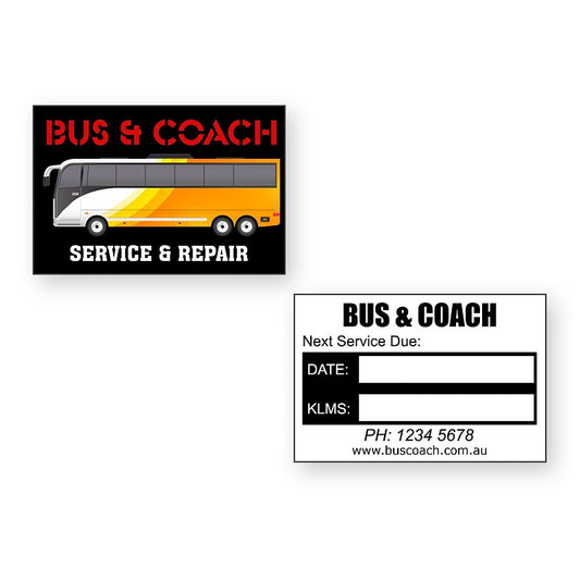 Bus Service Stickers showing front and reverse sticker designs