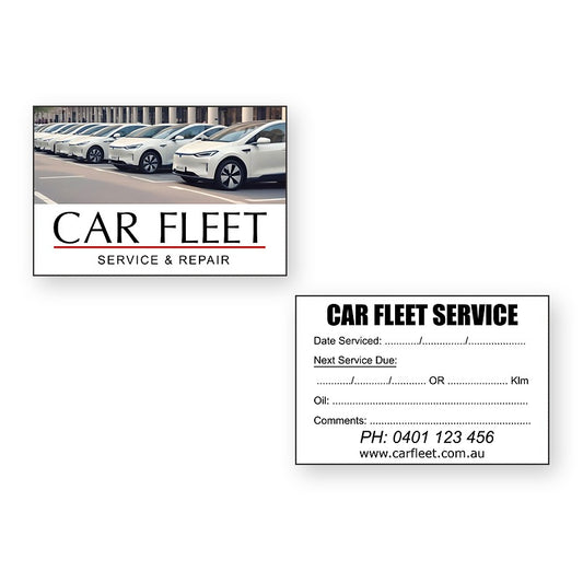 Car Fleet Service Stickers showing front and reverse sticker designs