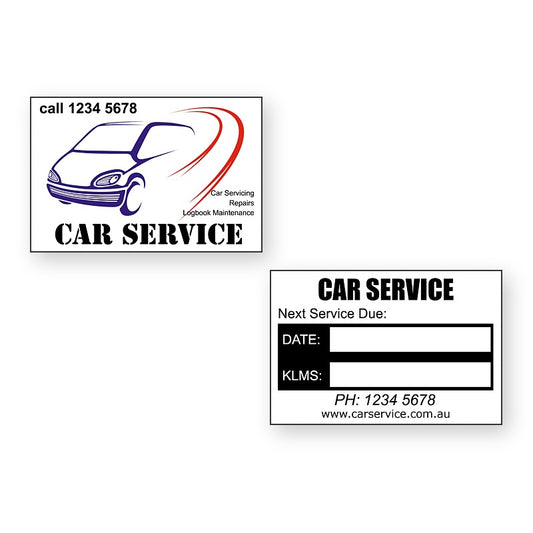 Car Lube Stickers showing front and reverse sticker designs