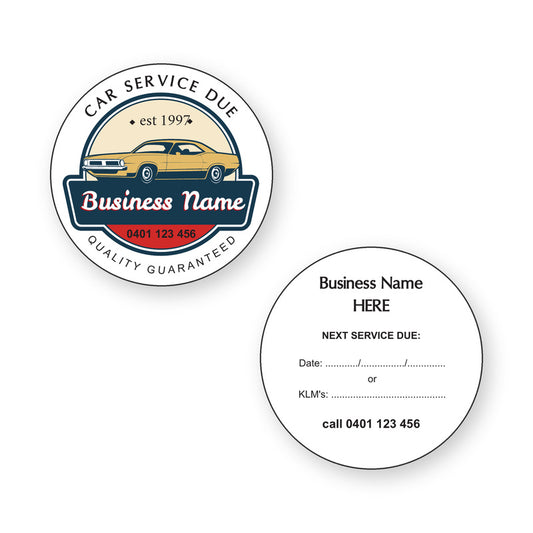 Car Service Due Stickers - front and back