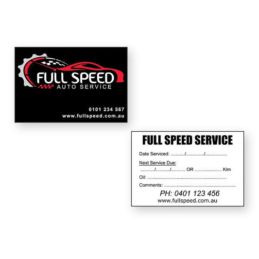 100 x Double Sided Service Stickers showing front and reverse sticker designs
