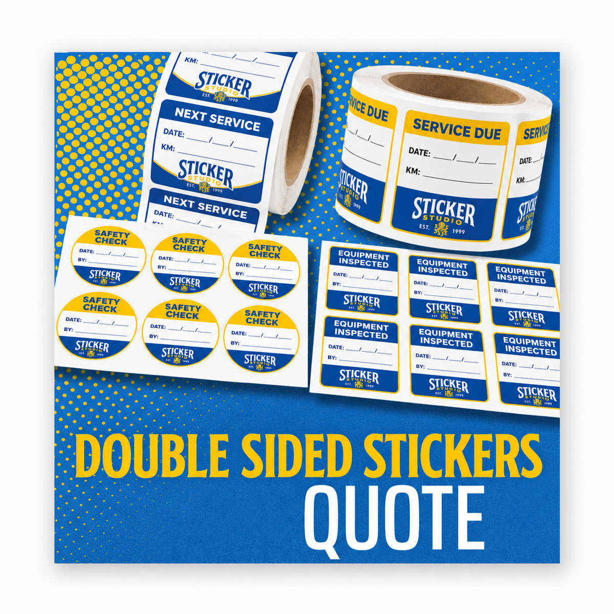 Double sided service stickers quote — custom service, safety and inspection labels
