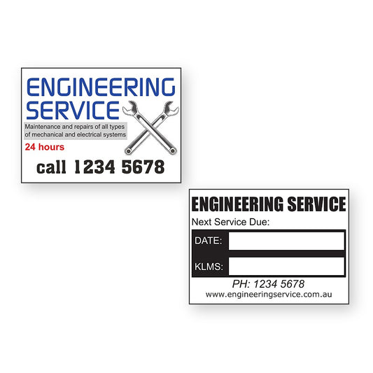 Engineering service reminder stickers front and back