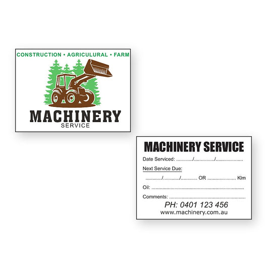 Farm and machinery service stickers front and back