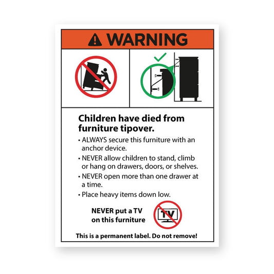 Furniture Topple Warning stickers Category 1 - 70x95mm