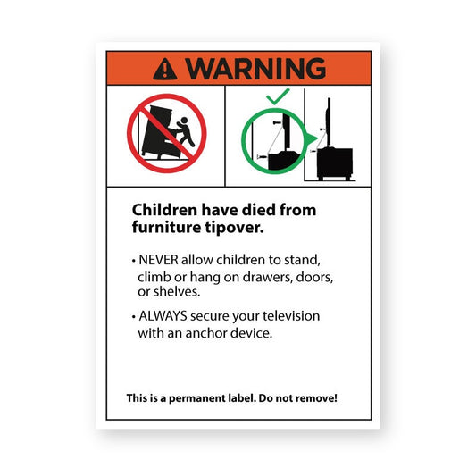 Furniture Topple Warning stickers Category 2 - 70x95mm