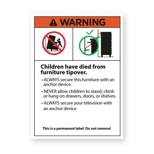 Furniture Topple Warning stickers Category 3 - 70x95mm