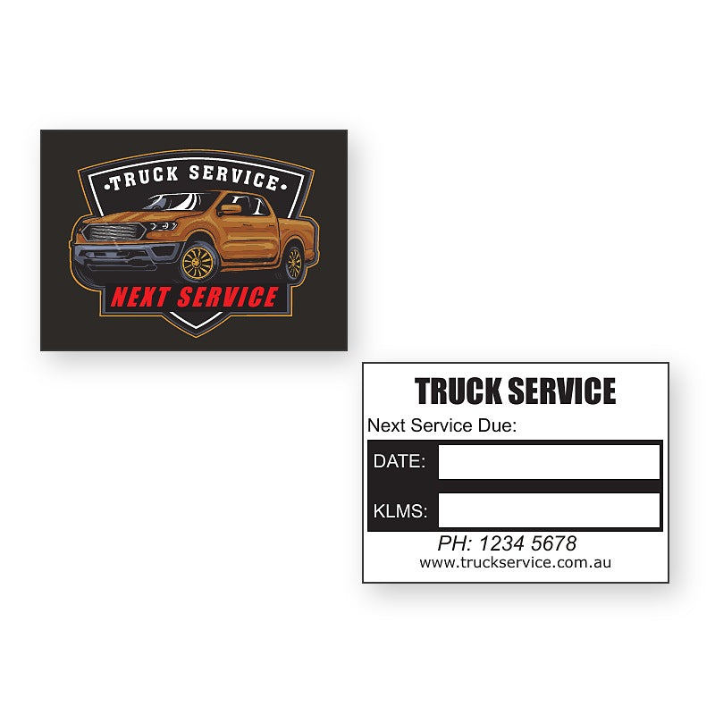 Garage windscreen service stickers front and back