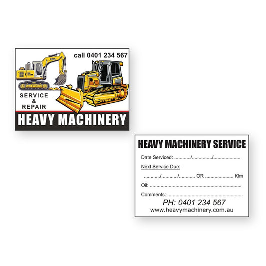 Heavy machinery service stickers front and back