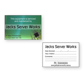 Jacks Server Works service sticker front and reverse