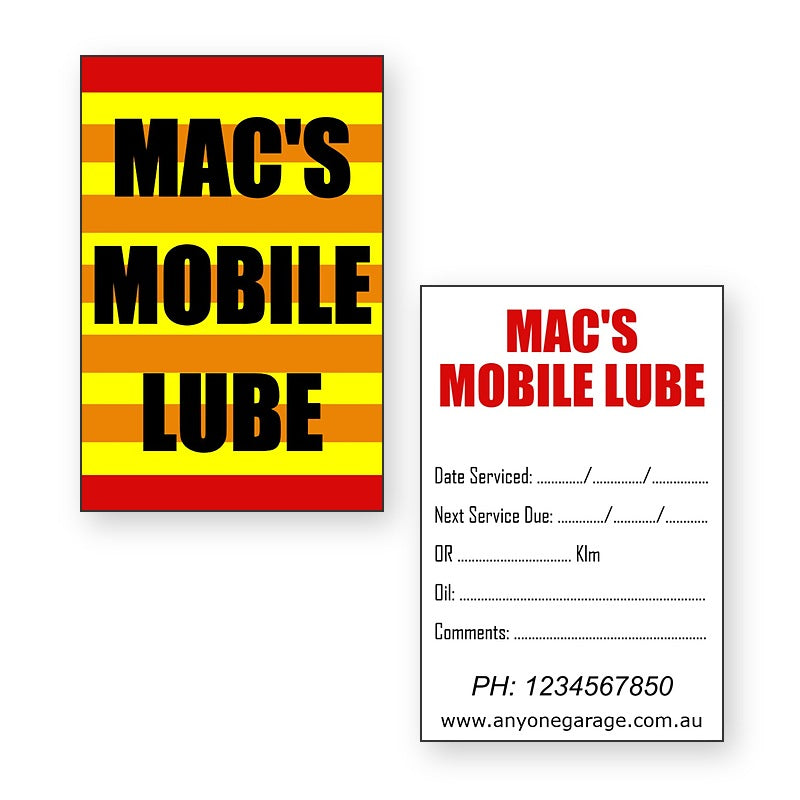Mac's Mobile Lube stickers front and reverse