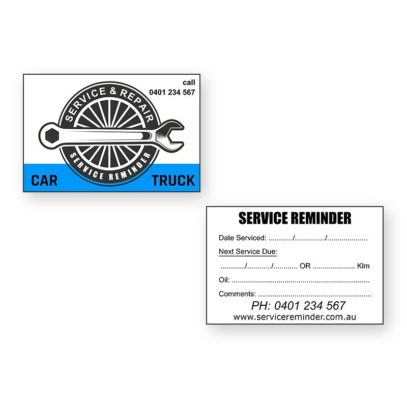 Maintenance Reminder stickers front and reverse