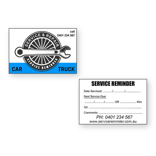 Maintenance Reminder stickers front and reverse