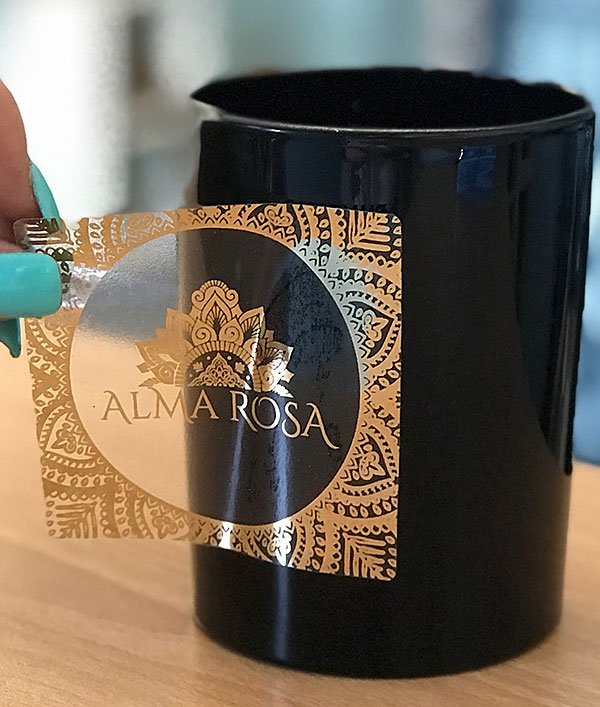 Metallic Gold ink on clear labels