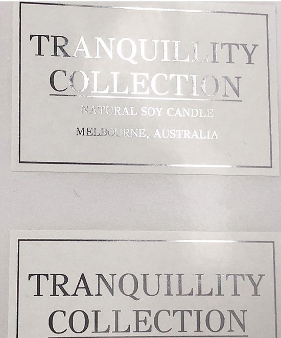Metallic silver foil on gloss paper labels