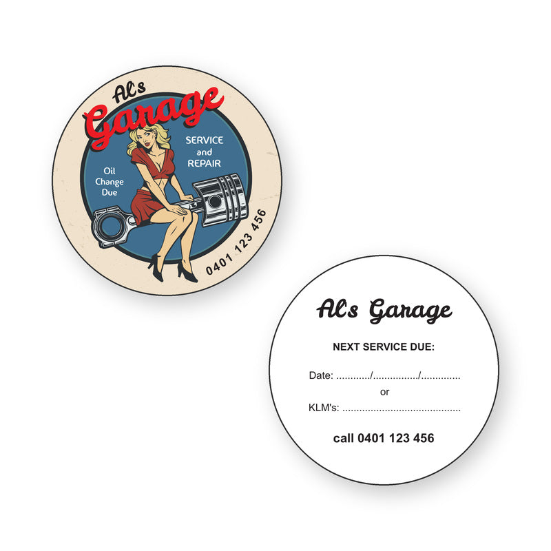 Oil Change Due Stickers - front and back