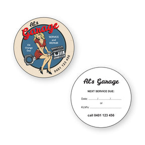 Oil Change Due Stickers - front and back