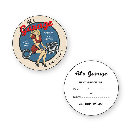 Oil Change Due Stickers - front and back