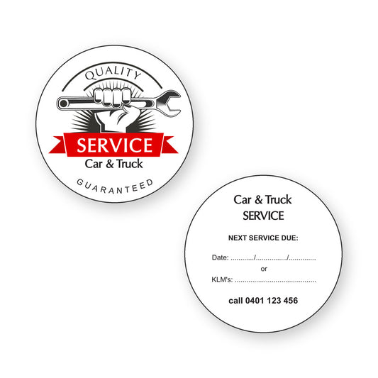 Round Car Service Stickers - front and back