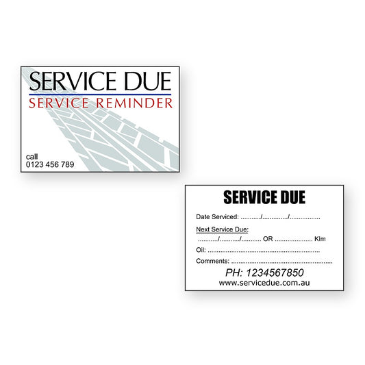 Service Due Reminder Stickers – front and reverse