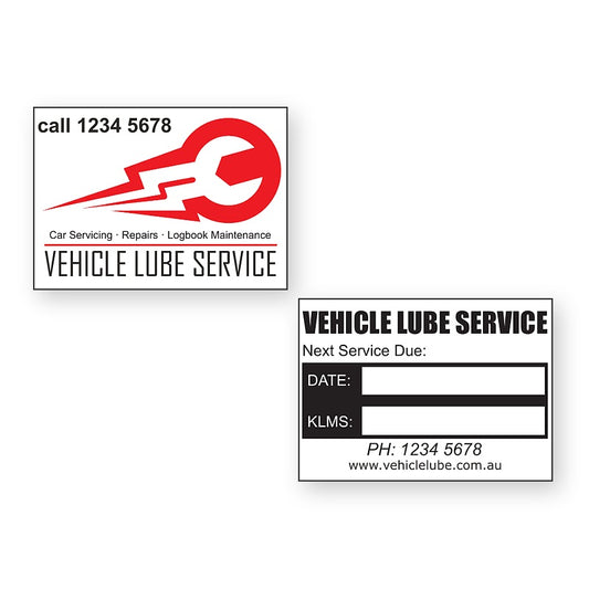Vehicle Lube Stickers - front and back