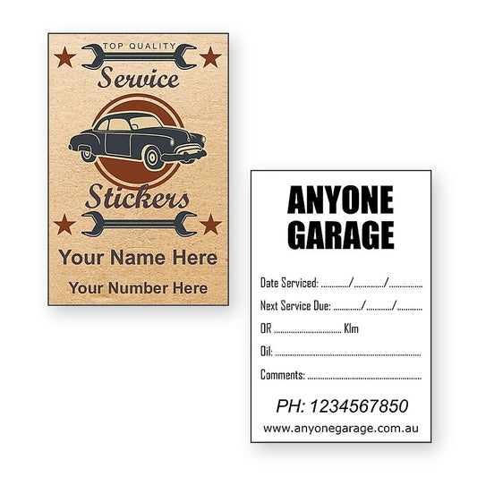 Vertical Service Stickers showing front and reverse sticker designs