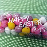 Happy Easter white on clear sticker label